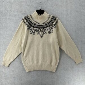 Diffusion Sweater Womens MED Ivory Southwestern Fair Isle Angora Silk Turtleneck